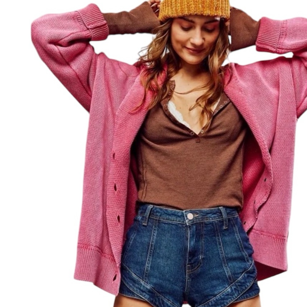 Free People Chamomile Cardigan Sweater Pink Large